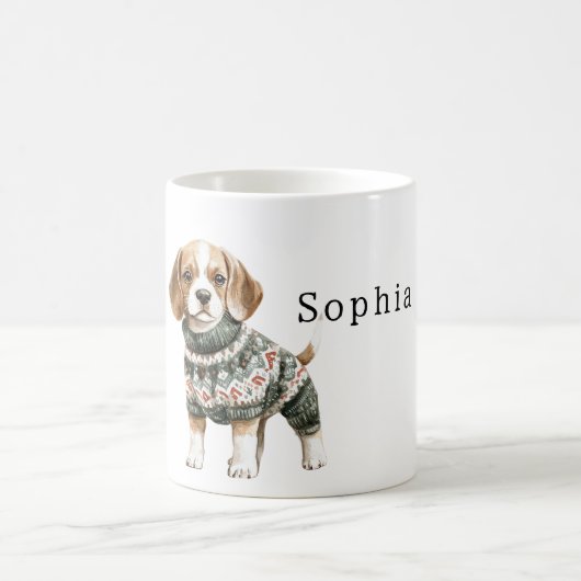 犬の緑のセーター クリスマス コーヒーマグカップ (中央)