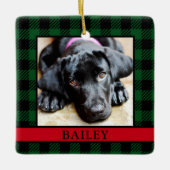 犬の緑のバッファローチェック写真 セラミックオーナメント (正面)