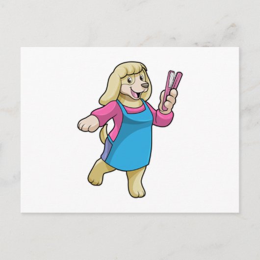 犬の美容師がくしを持って ポストカード (正面)