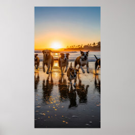 犬の群れが追いかけて跳ね上がる ポスター