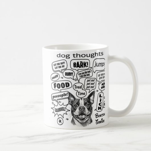 犬の考え – Boston Terrier コーヒーマグカップ (右)