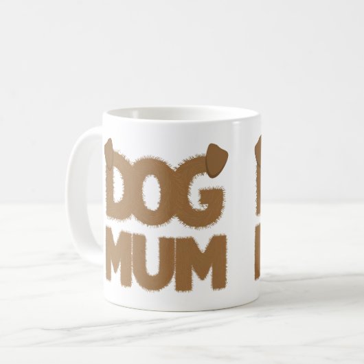犬の耳の漫画と可愛いフワフワの「犬のママ」フレーズ コーヒーマグカップ (正面左)