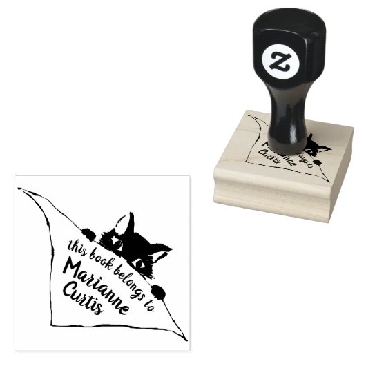 犬の耳を持った子猫蔵書票「この本は持っている」 ラバースタンプ (押印)