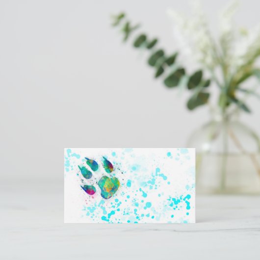 犬の肉印刷カラフル水色絵を描デザイン 名刺 (スタンド正面)