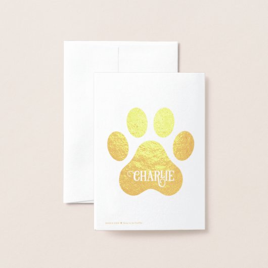 犬の肉球ネーム シルエット デザイン 箔カード (裏面封筒付き)