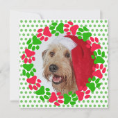 犬の肉球プリントの赤と緑のリースの写真 シーズンカード (正面)