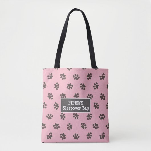 犬の肉球プリント ピンク トート (正面)