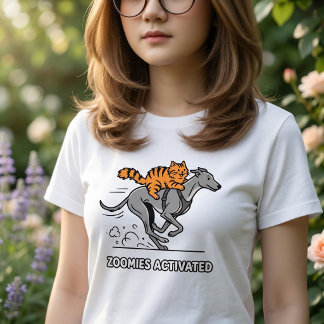 犬の背中に乗る猫 トライブレンドTシャツ