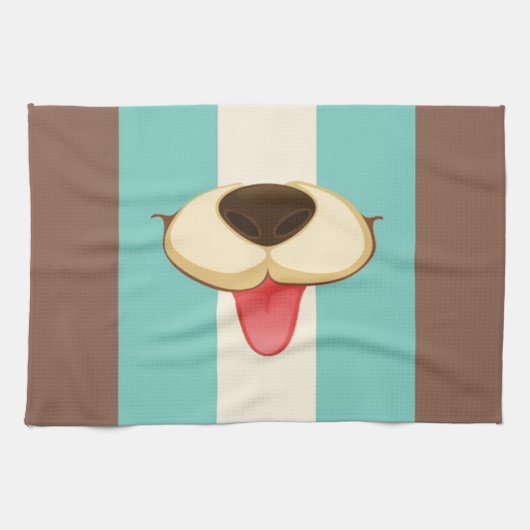 犬の舌、鼻オンヴィンテージレトロブルークリームブラウン キッチンタオル (横)