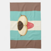 犬の舌、鼻オンヴィンテージレトロブルークリームブラウン キッチンタオル (縦)