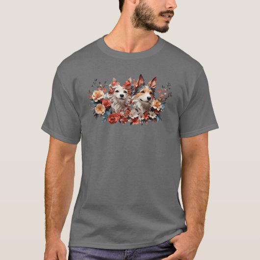 犬の花おもしろギフト Tシャツ (正面)