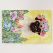 犬の花をパグ ジグソーパズル (横)