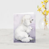 犬の芸術のメッセージカードを置いている白い標準プードル カード (黄色い花)