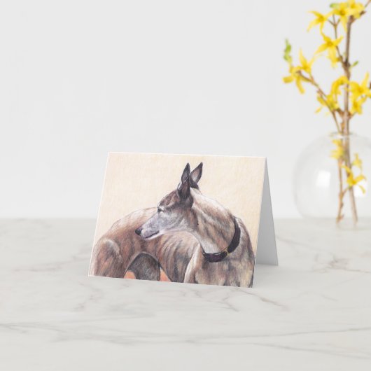 犬の芸術のメッセージカードを見ているグレイハウンド カード (黄色い花)