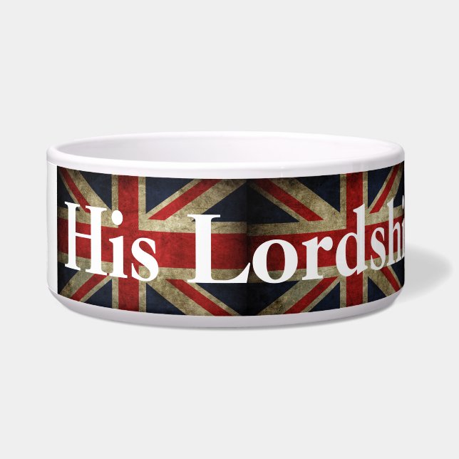 犬の英国国旗イギリス印を付ける閣下 ボウル (左)