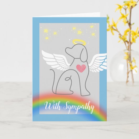 犬の虹とハローの損失のための悔やみや弔慰と カード (黄色い花)