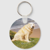 犬の親フォトブルーカスタム文字 キーホルダー (裏面)