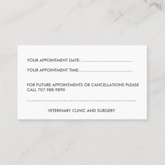 犬の解剖学的イラストレーション獣医 予約カード (裏面)