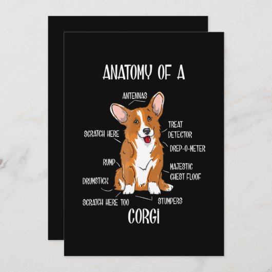 犬の解剖学、かわいいウェルシュコーギー子犬の生物学の贈り物。 シーズンカード (正面/裏面)