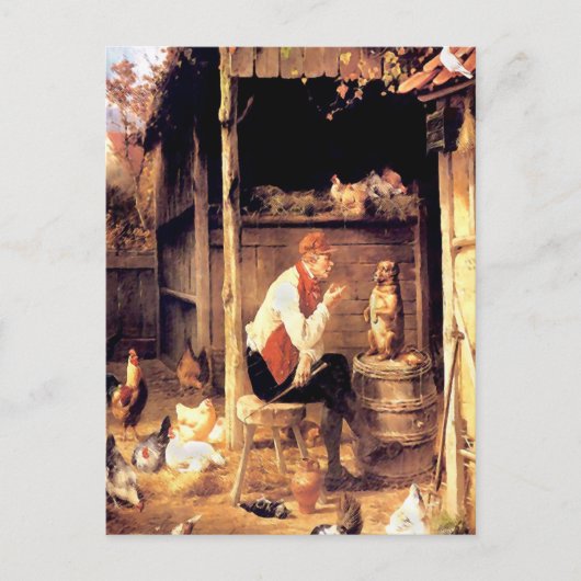 犬の訓練ヴィンテージ絵画ファインアート ポストカード (正面)