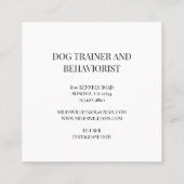 犬の訓練者または行動主義者 スクエア名刺 (裏面)