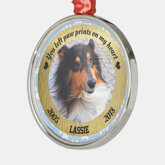 犬の記パーソナライズされた念青と金ゴールドのクリスマス メタルオーナメント (左)