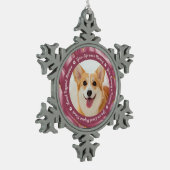 犬の記念バラ金ゴールドパーソナライズされたペット写真 スノーフレークピューターオーナメント (左)