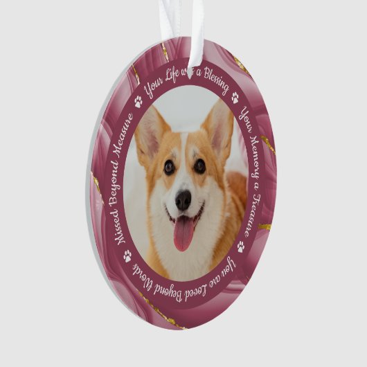 犬の記念バラ金ゴールドパーソナライズされた2ペット写真 オーナメント (正面)