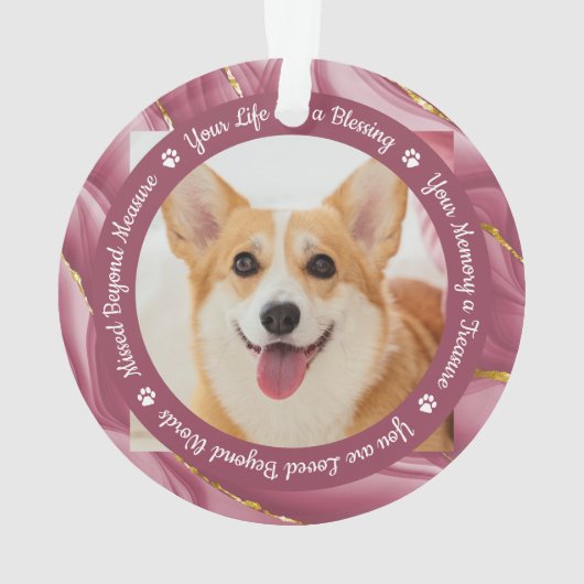 犬の記念バラ金ゴールドパーソナライズされた2ペット写真 オーナメント (裏面)