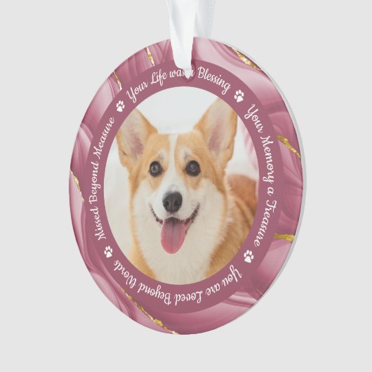 犬の記念バラ金ゴールドパーソナライズされた2ペット写真 オーナメント (正面)