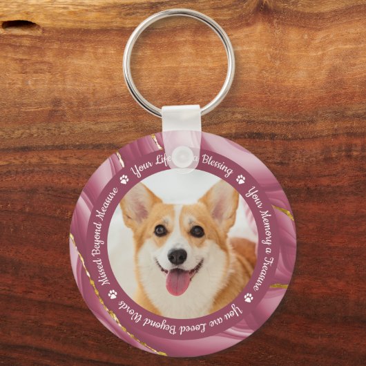 犬の記念バラ金ゴールドパーソナライズされた2ペット写真 キーホルダー (裏面)