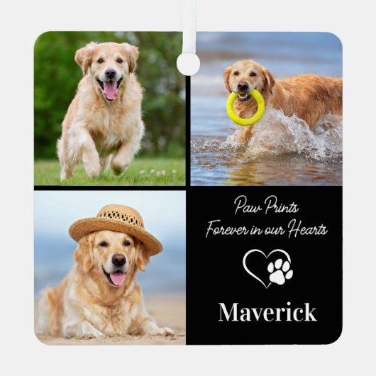 犬の記念ペットの損失パーソナライズされた3 Photo Collage メタルオーナメント (裏面)