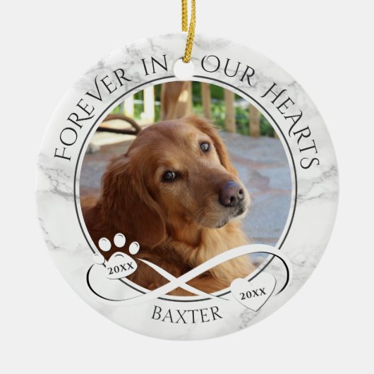 犬の記念永久に私たちのハート大理石写真 セラミックオーナメント (正面)