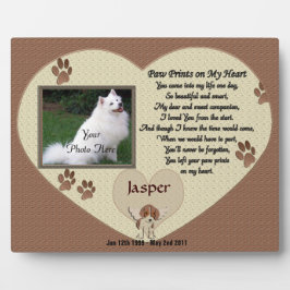 犬の記念 – 前足の跡が私のハートに – ベージュ フォトプラーク