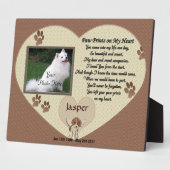 犬の記念 – 前足の跡が私のハートに – ベージュ フォトプラーク (側面)