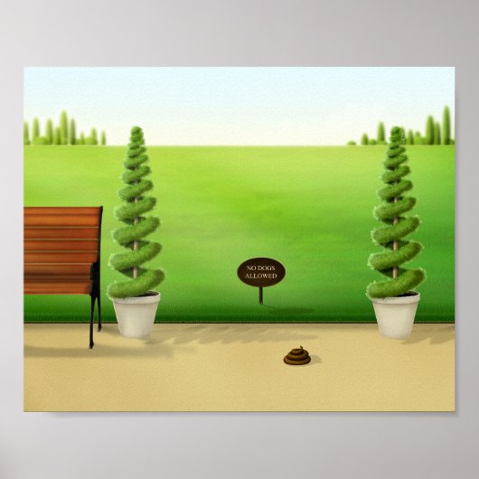 "犬の許可なし"美しい公園でおもしろい犬プール ポスター (正面)