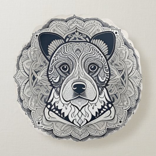 犬の詳細ラインアート ラウンドクッション (正面)