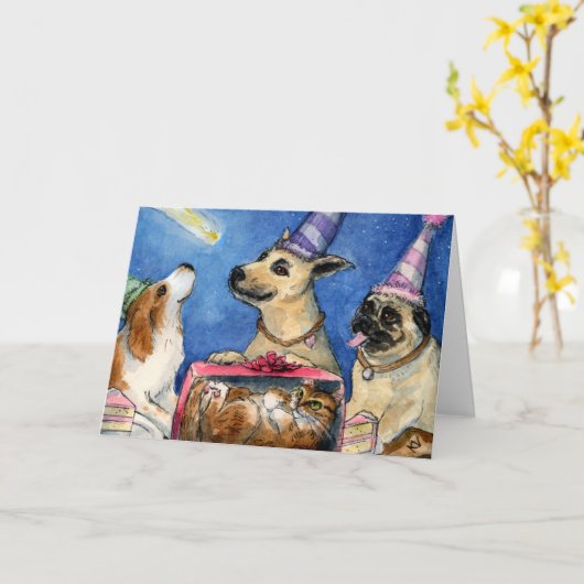 犬の誕生会カード カード (黄色い花)