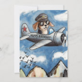 犬の誕生日おめでとう飛行機雲山面白いデザイン カード (正面)