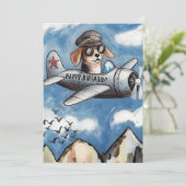犬の誕生日おめでとう飛行機雲山面白いデザイン カード (スタンド正面)