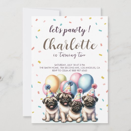犬の誕生日おめでとう 招待状 (正面)