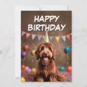 犬の誕生日おめでとう 誕生日帽子をかぶった犬 カード (正面)
