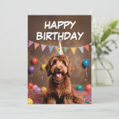 犬の誕生日おめでとう 誕生日帽子をかぶった犬 カード (スタンド正面)