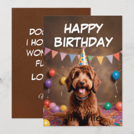 犬の誕生日おめでとう 誕生日帽子をかぶった犬 カード