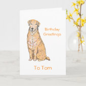 犬の誕生日カードの名前の追加 カード (黄色い花)