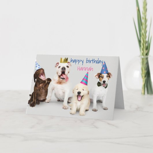 犬の誕生日カードをカスタマイズ - 縦に並んだ犬 カード (正面)