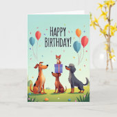 犬の誕生日カード カード (黄色い花)