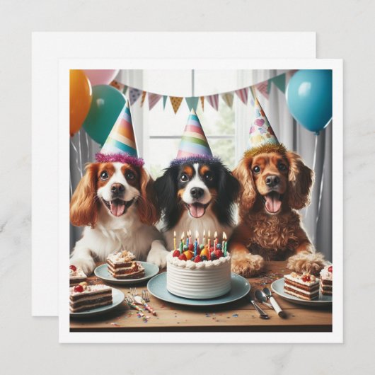 犬の誕生日カード，犬のパーティー，犬の誕生日 招待状 (正面/裏面)