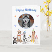 犬の誕生日パーティパピーパウィティ動物 カード (黄色い花)