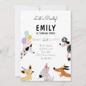 犬の誕生日パーティパピーポーティガールモダン招待状 招待状 (正面)